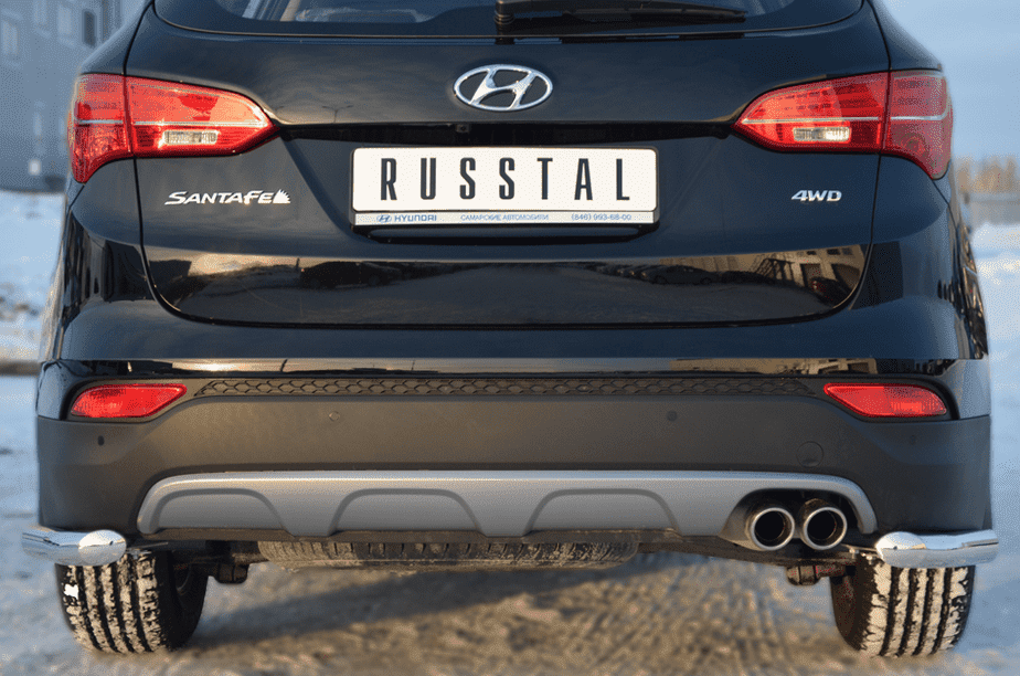 Защита заднего бампера уголки D63 "RUSSTAL" для Hyundai Santa Fe