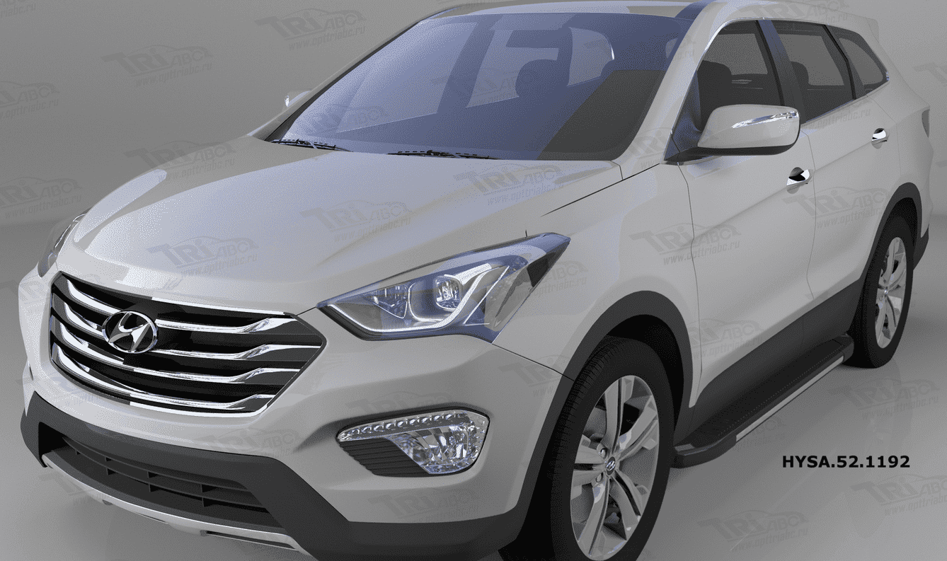 Пороги алюминиевые (Onyx) для Hyundai Santa Fe (2012-2015)