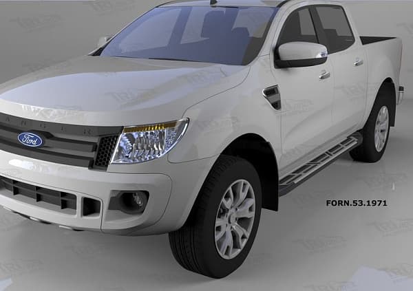 Пороги алюминиевые (Corund Silver) для Ford Ranger (2011-2015)