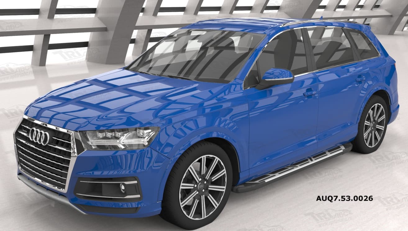 Пороги алюминиевые (Corund Silver) для Audi Q7 (2015-н.в.)