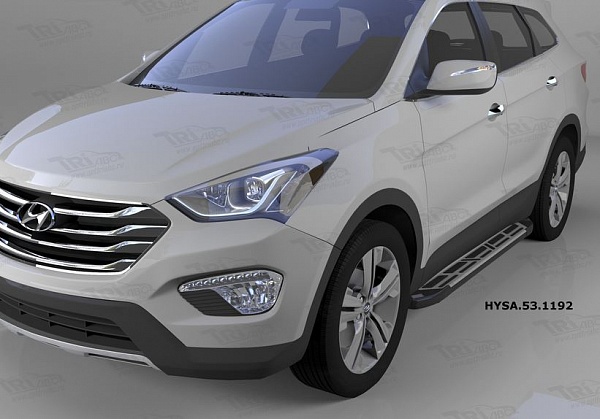 Пороги алюминиевые (Corund Silver) для Hyundai Santa Fe (2012-2015)