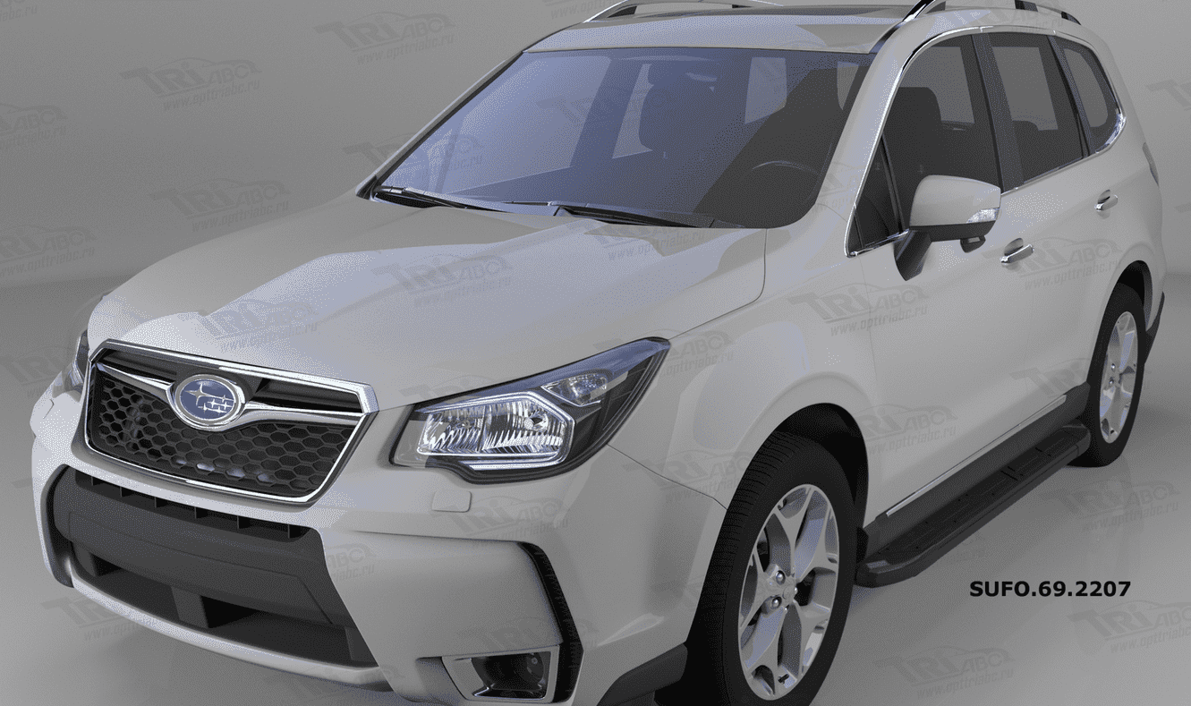 Пороги алюминиевые (Corund Black) для Subaru Forester
