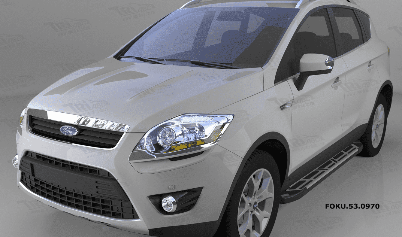 Пороги алюминиевые (Corund Silver) для Ford Kuga (2008-2012)