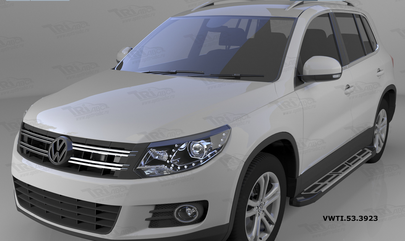 Пороги алюминиевые (Corund Silver) для Volkswagen Tiguan