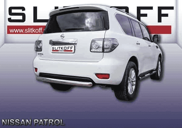 Защита заднего бампера d76 короткая Slitkoff для Nissan Patrol