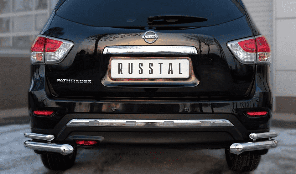 Защита заднего бампера уголки D63 (секции) D42 (секции) "RUSSTAL" для Nissan Pathfinder