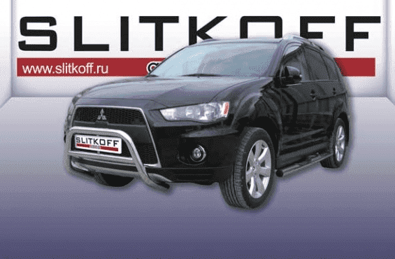 Защита переднего бампера Slitkoff для Mitsubishi Outlander XL (2009-2012)