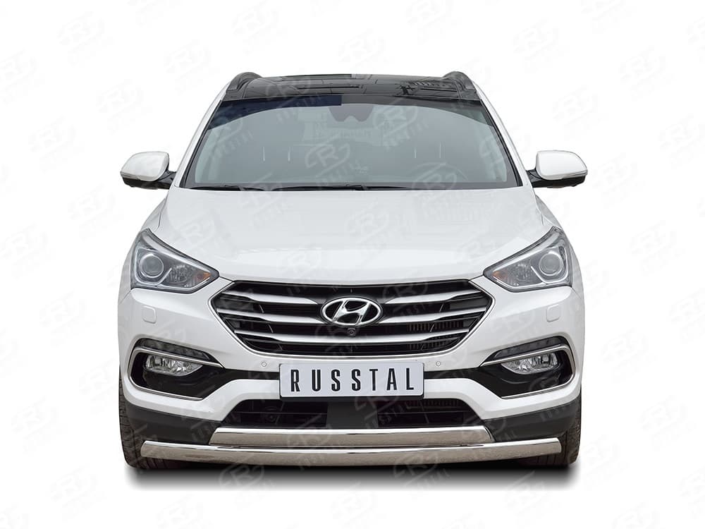 Передняя защита Russtal с надписью для Hyundai Santa Fe (2015-2018)
