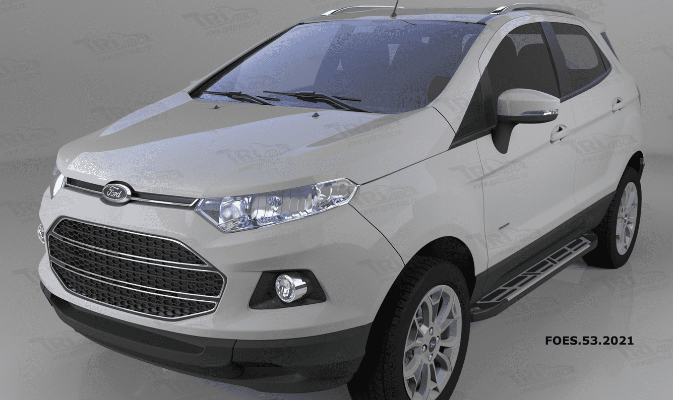 Пороги алюминиевые (Corund Silver) для Ford EcoSport (2013-н.в.)
