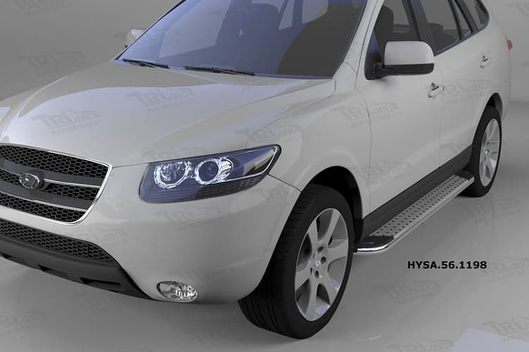 Пороги алюминиевые (Opal) для Hyundai Santa Fe (2006-2010)